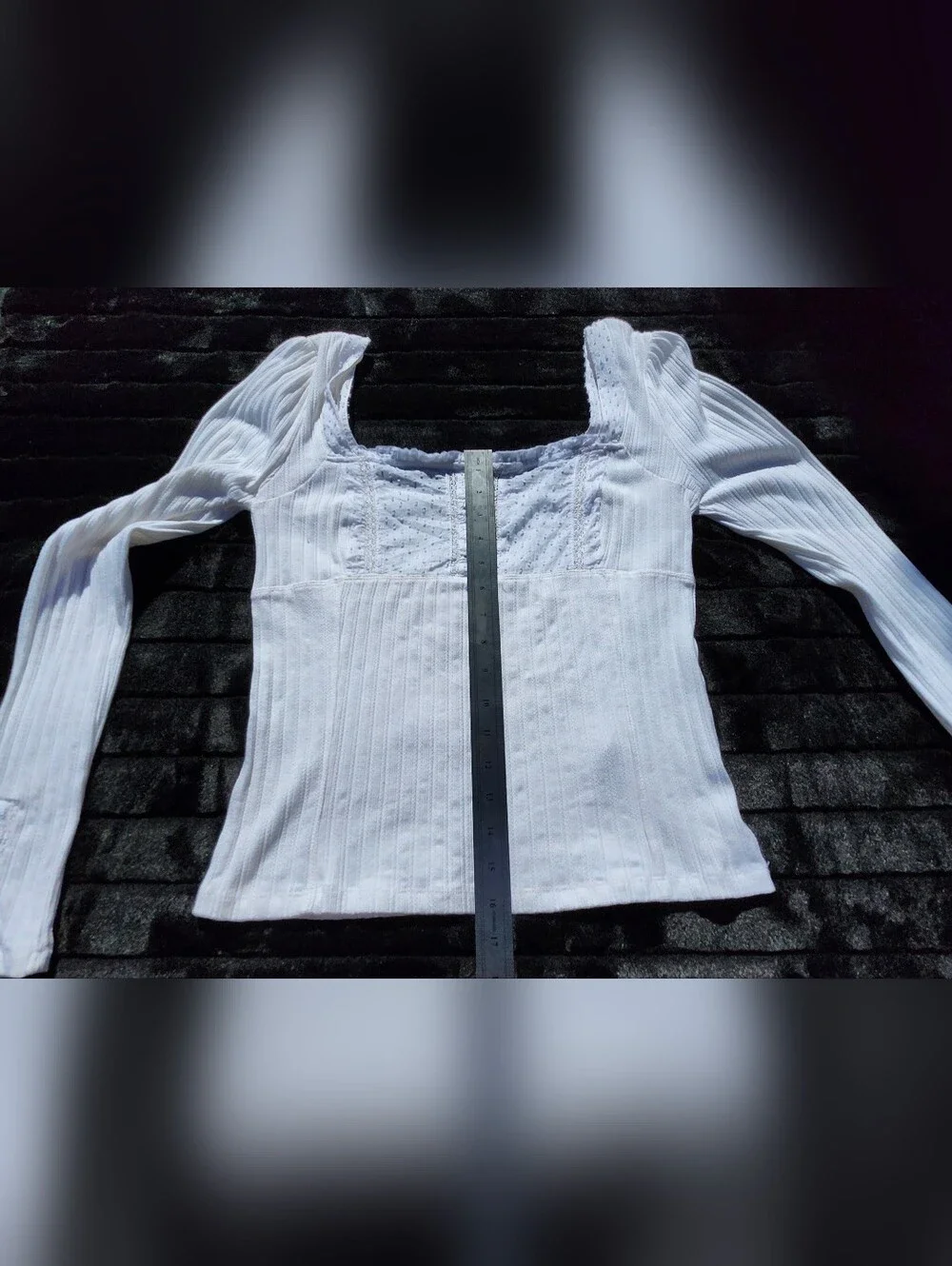 Free People Sugar Sugar White Ribbed Long Sleeve Top Size LARGE‎